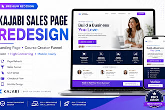 redesign kajabi website landing page sales page course creator funnel website