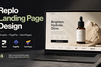 design replo landing page, shopify product page and one product store