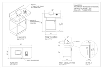draft custom millwork and casework cad shop drawing for cabinet fabrication