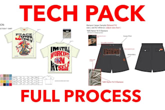 create clothing fashion tech pack, hoodie tech pack, bag tech pack designs