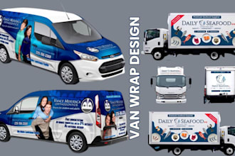 design van wrap, truck wrap, car wrap, and vehicle wrap in 3d mock up