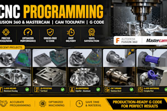 do cnc programming, cam toolpath, g code using fusion 360 and mastercam for cnc