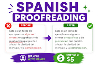 proofread spanish texts and correct grammar manually