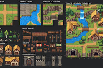 do pixel art assets, pixel tileset, character, animate pixel art, sprite sheet