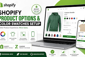 create shopify custom product options and color swatches using easify and zakeke