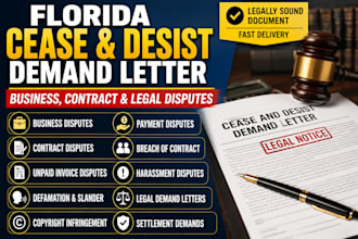 draft florida cease desist demand letter for business contract and legal dispute