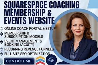 squarespace online coach membership subscription event management website design