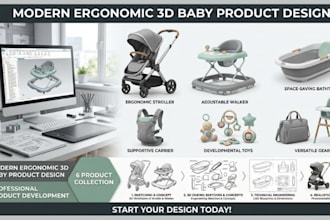 design ergonomic 3d baby gear, toys, strollers walkers, bathtubs and carriers