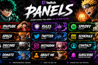 design animated twitch panels, overlays and emotes