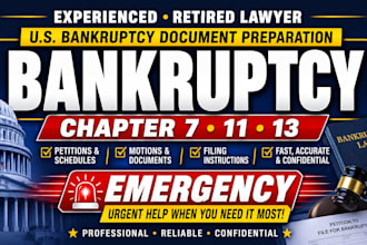 prepare chapter 7, 11, and 13 bankruptcy documents