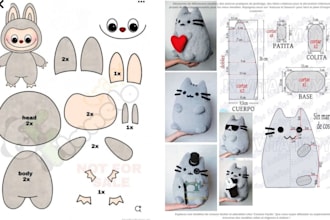 design custom plush reference sheet tech pack stuffed animal toy or ych concept