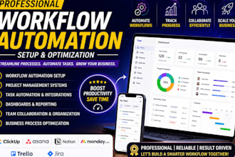 setup business workflow automation in clickup asana notion or monday