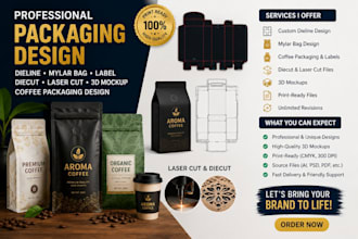 dieline mylar bag laser cutting product label coffee packaging diecut 3d mockup