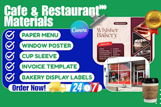 design canva paper menu window poster cup sleeve invoice template bakery display