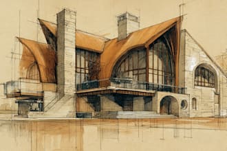 sketch architecture building with watercolor rendering