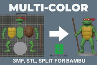 paint split parts, slice stl to 3mf, bambu lab ams multicolor 2d to 3d model