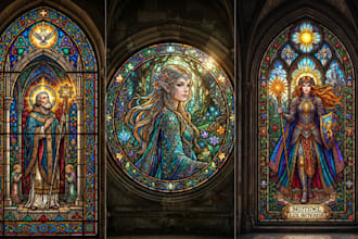 draw stained glass fantasy dnd character art illustration