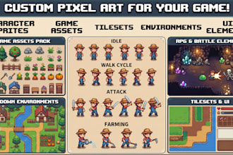 create pixel sprite sheets, pixel game tilesets, sprite sheet animations pixel