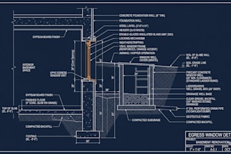 egress window detail, basement window permit drawing, irc code compliance