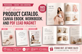 design product catalog, canva ebook workbook and pdf lead magnet, catalog design