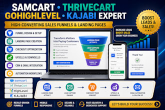 create samcart thrivecart sales funnel landing page gohighlevel kajabi
