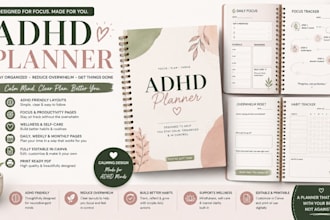 design adhd planner printable journal workbook or tracker