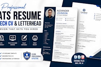 design ats resume template, tech CV resume template, letterhead design