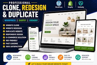 clone, redesign, duplicate wordpress shopify godaddy website
