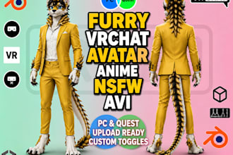 custom 3d furry vrchat avatar, vrm furry vtuber character, vseeface animaze obs