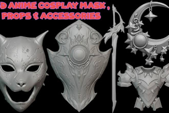 create 3d anime cosplay mask, helmet, 3d props accessories stl for 3d printing