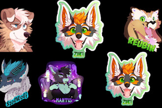 draw furry ych, furry art, fursona headshot, furry badge, stickers or emote pack