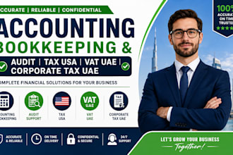 do accounting, bookkeeping, audit, tax USA, vat uae, and corporate tax uae
