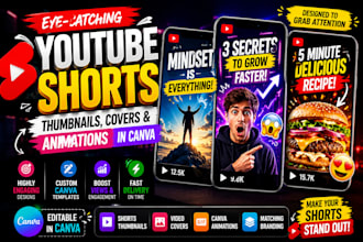 design engaging shorts thumbnails, covers and canva animations