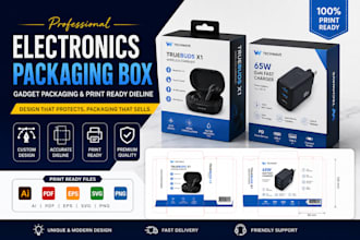 design electronics packaging box, gadget packaging and print ready dieline