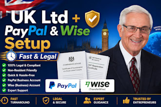 uk ltd setup with paypal and business wise account, UK registration