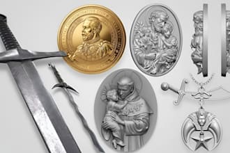 sculpt 3d weapon props and custom coin bas relief stl model for 3d printing cnc