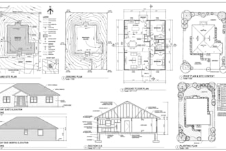 draw full architecture plan, site, survey, grading and planting plan city permit