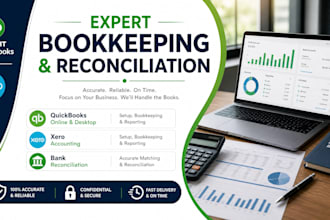 do bookkeeping in quickbooks online, desktop, xero and reconciliation