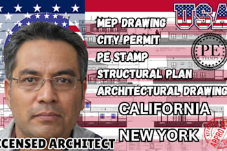 draw architecture, structure, mep drawings for ca, ny city permits with pe stamp