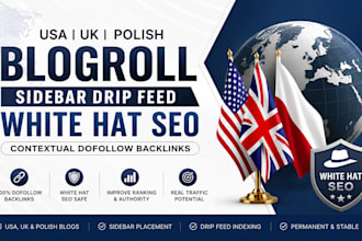 do usa uk polish blogroll sidebar drip feed white hat SEO dofollow backlinks