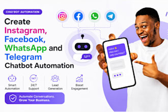 create instagram facebook whatsapp and telegram chatbot automation