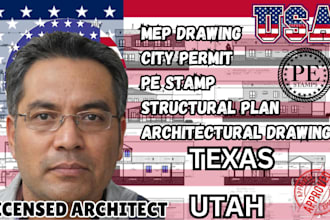 draw architecture, structure, mep drawings for tx, ut city permits with pe stamp