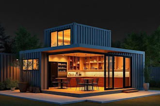 do modern 3d container house design and shipping container office, cafe and shop