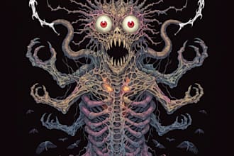 detailed dark art illustration for metal band t shirt design