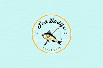 design a unique sea badge fishing vintage logo for your brand