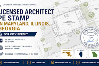 licensed architect pe stamp in maryland, illinois, georgia for city permit