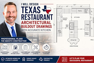 design texas restaurant architectural buildout drawings with kitchen layouts