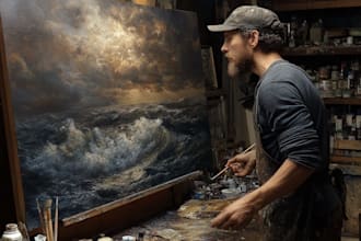 make artistic oil painting on oil canvas