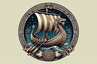 design a unique viking ship vintage logo for your brand