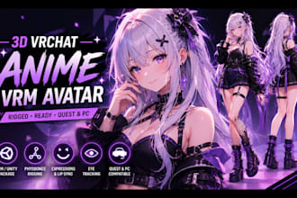 custom 3d vrchat avatar vrm anime character rigging unity